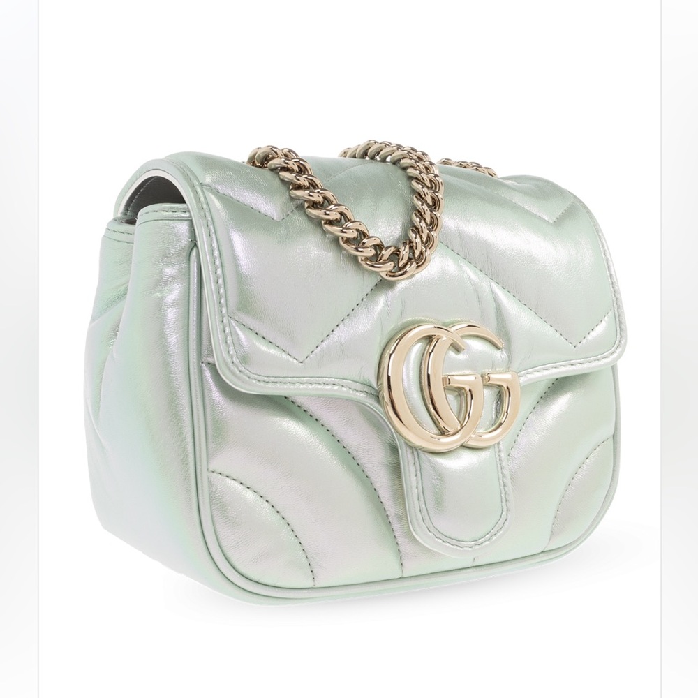 NEW Gucci GG Marmont Iridescent Green Matelasse Leather Crossbody Bag